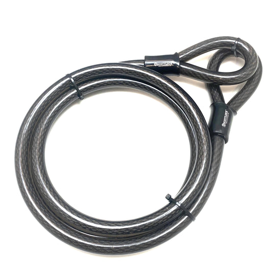  This heavy duty high security steel cable is the largest and strongest dual loop cable on the market!  We could not find it in the US so we had it made specifically for us!  Super thick, 20mm or slightly more then 3/4" --- this is more then twice as thick as traditional security cables. 